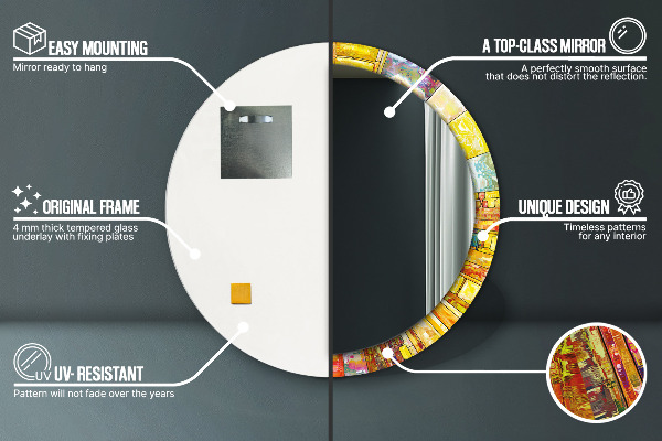 Lustro ramka z nadrukiem okrągłe Kolorowy witraż