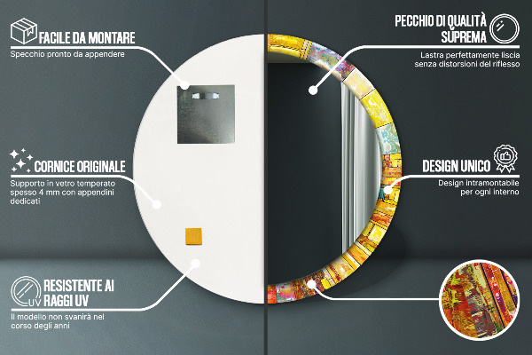 Lustro ramka z nadrukiem okrągłe Kolorowy witraż