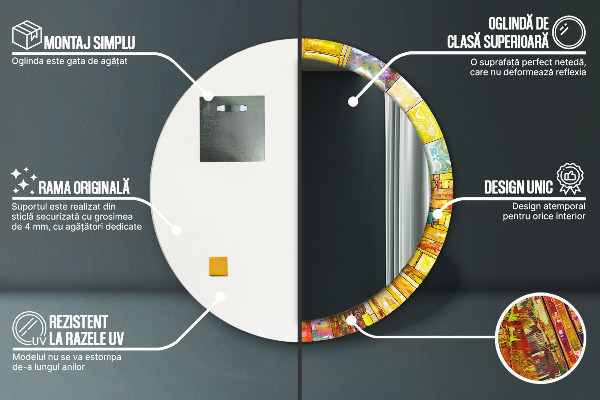 Lustro ramka z nadrukiem okrągłe Kolorowy witraż