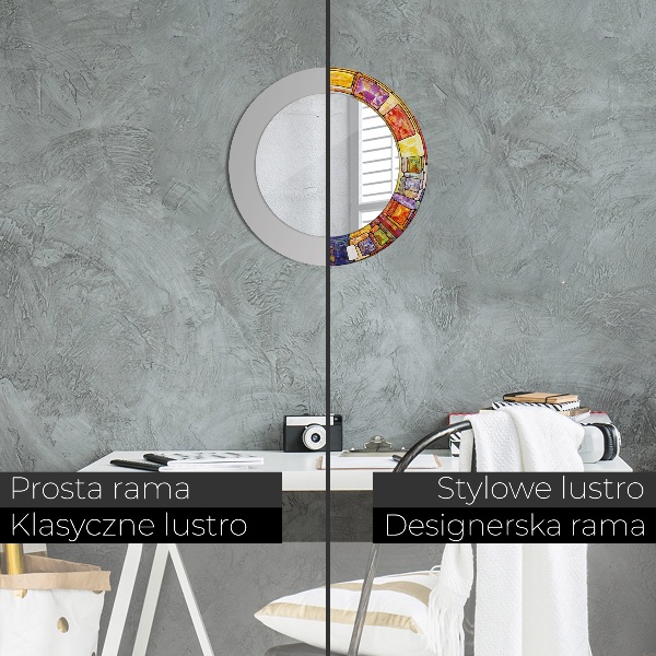 Lustro ramka z nadrukiem okrągłe Kolorowy witraż
