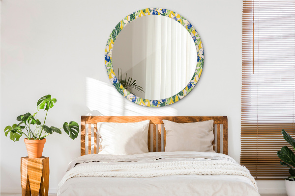 Lustro ramka z nadrukiem okrągłe Niebieskie i żółte orchidee