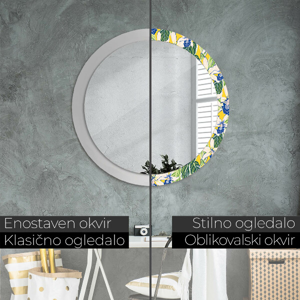 Lustro ramka z nadrukiem okrągłe Niebieskie i żółte orchidee