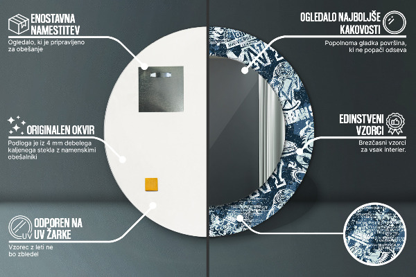 Lustro ramka z nadrukiem okrągłe Kolaż ny