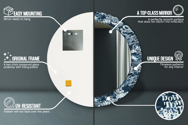 Lustro ramka z nadrukiem okrągłe Kolaż ny