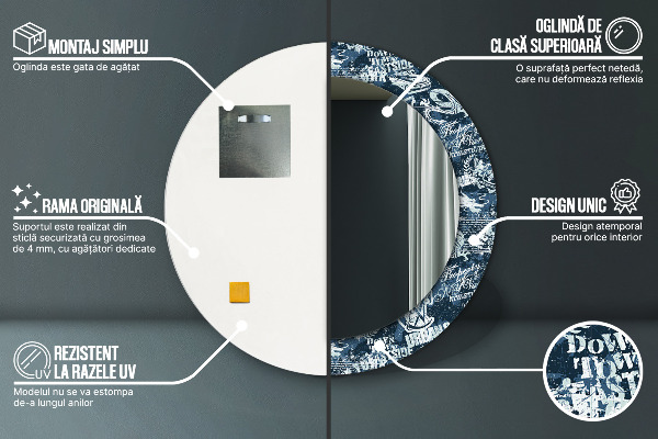 Lustro ramka z nadrukiem okrągłe Kolaż ny