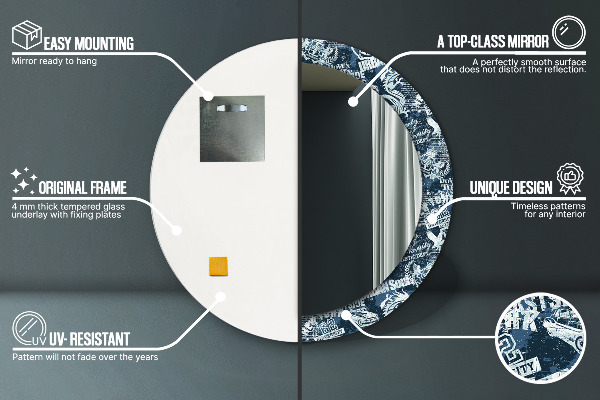 Lustro ramka z nadrukiem okrągłe Kolaż ny