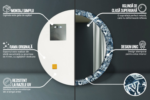 Lustro ramka z nadrukiem okrągłe Kolaż ny