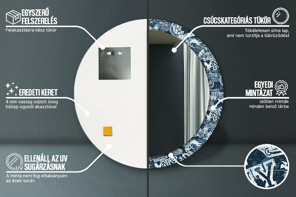 Lustro ramka z nadrukiem okrągłe Kolaż ny