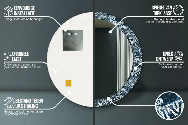 Lustro ramka z nadrukiem okrągłe Kolaż ny