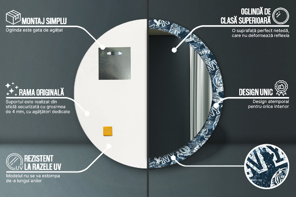 Lustro ramka z nadrukiem okrągłe Kolaż ny