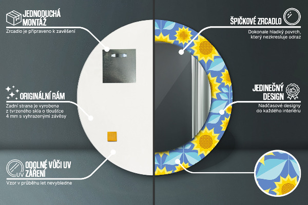 Lustro ścienne dekoracyjne okrągłe Geometryczne słoneczniki