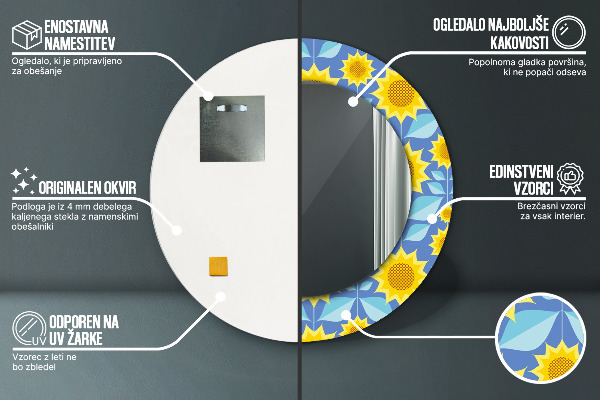 Lustro ścienne dekoracyjne okrągłe Geometryczne słoneczniki