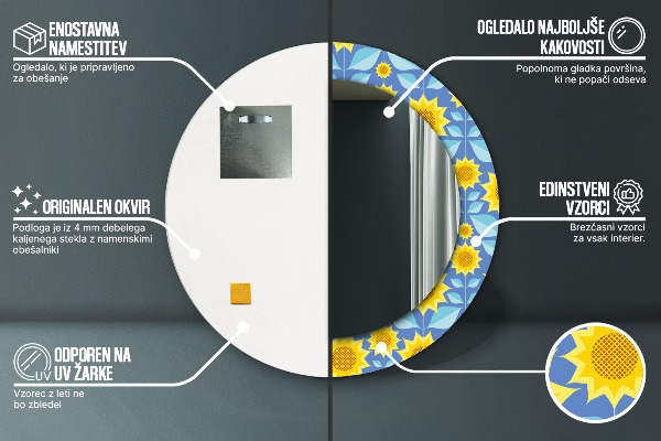 Lustro ścienne dekoracyjne okrągłe Geometryczne słoneczniki