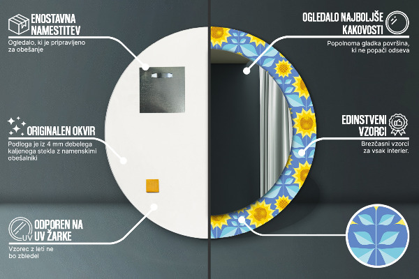 Lustro ścienne dekoracyjne okrągłe Geometryczne słoneczniki