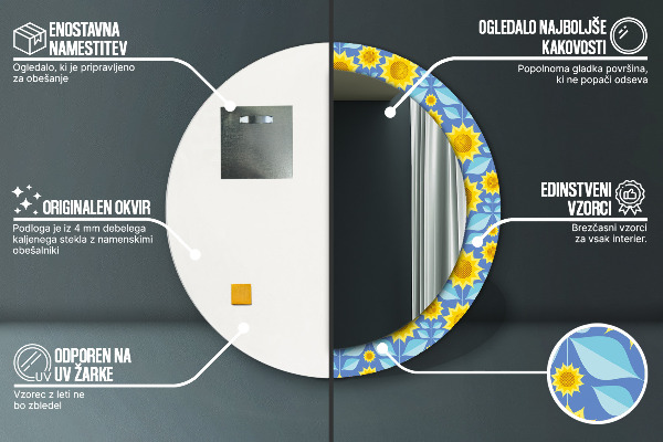Lustro ścienne dekoracyjne okrągłe Geometryczne słoneczniki