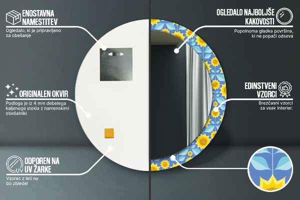 Lustro ścienne dekoracyjne okrągłe Geometryczne słoneczniki
