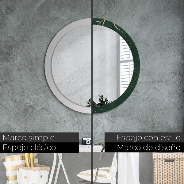 Lustro z drukowaną ramką okrągłe Delikatne złote liście