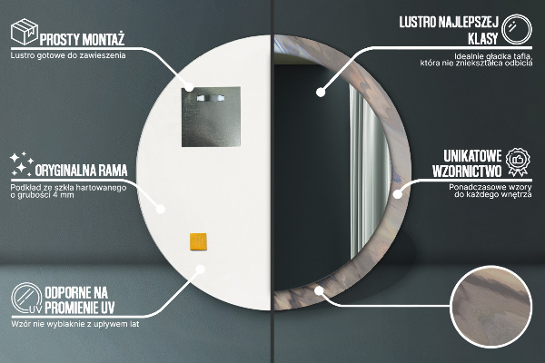 Lustro ramka z nadrukiem okrągłe Holograficzna tekstura