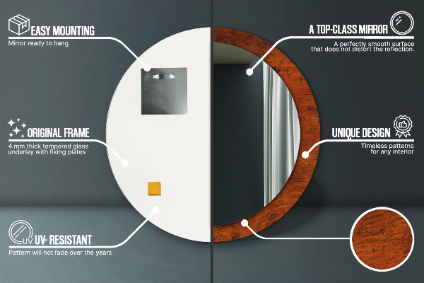 Lustro ramka z nadrukiem okrągłe Naturalne drewno