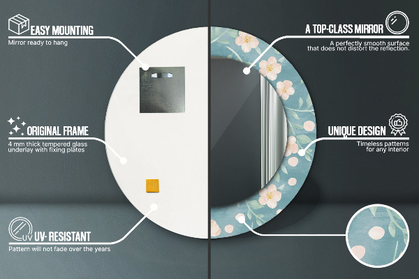 Lustro ramka z nadrukiem okrągłe Kwiatowy wzór