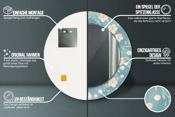 Lustro ramka z nadrukiem okrągłe Kwiatowy wzór