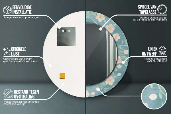 Lustro ramka z nadrukiem okrągłe Kwiatowy wzór