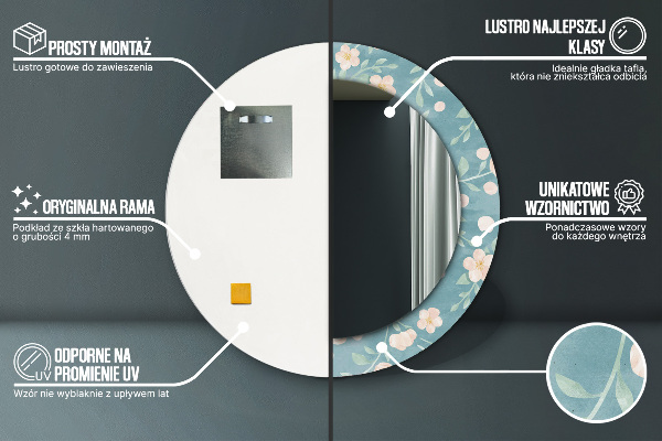 Lustro ramka z nadrukiem okrągłe Kwiatowy wzór