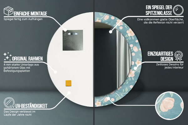 Lustro ramka z nadrukiem okrągłe Kwiatowy wzór