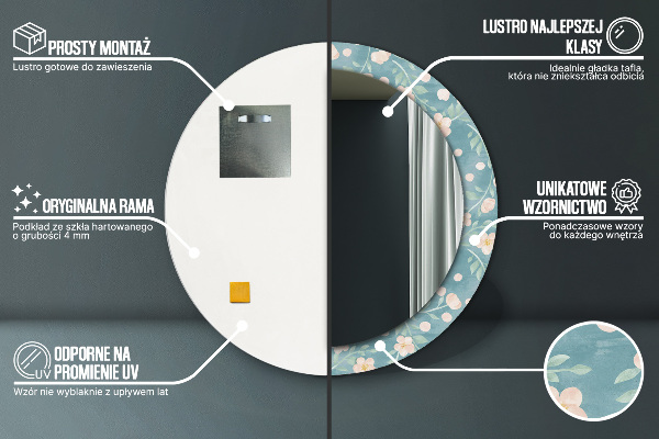 Lustro ramka z nadrukiem okrągłe Kwiatowy wzór