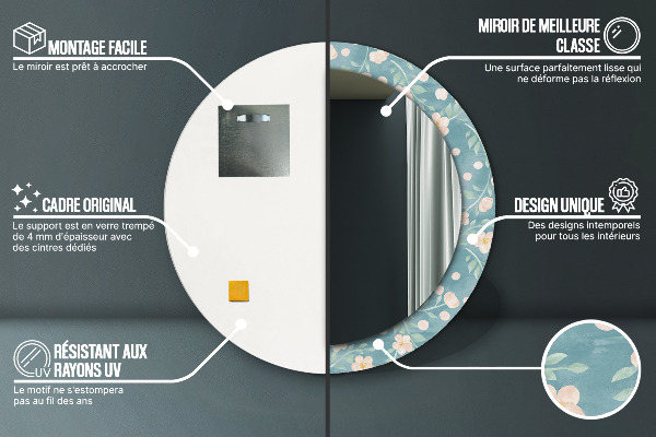 Lustro ramka z nadrukiem okrągłe Kwiatowy wzór