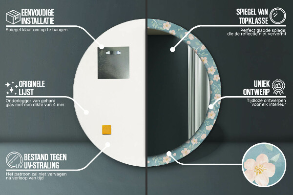 Lustro ramka z nadrukiem okrągłe Kwiatowy wzór