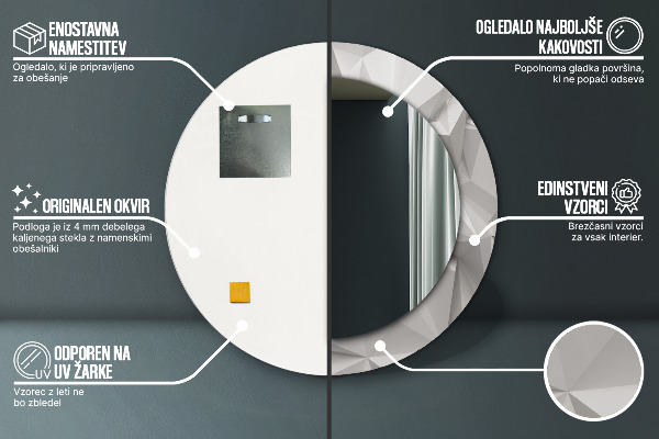 Lustro ramka z nadrukiem okrągłe Abstrakcyjny biały kryształ