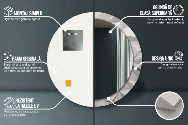 Lustro ramka z nadrukiem okrągłe Abstrakcyjny biały kryształ