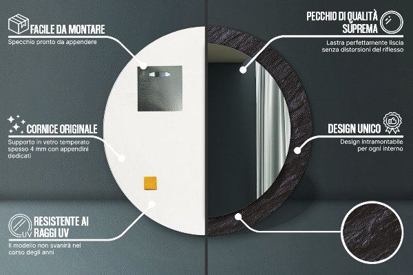 Lustro ramka z nadrukiem okrągłe Czarny kamień