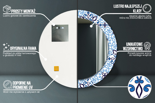 Lustro ścienne dekoracyjne okrągłe Niebieski arabski wzór