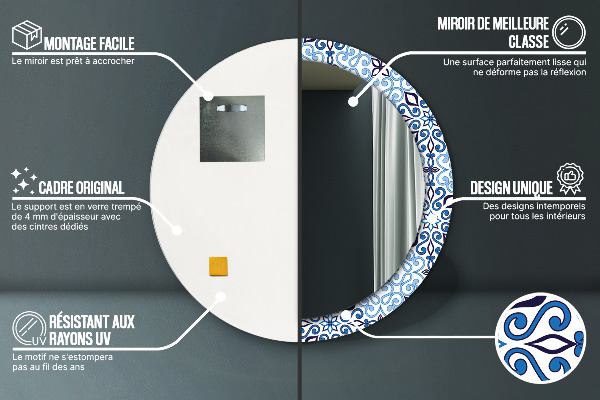 Lustro ścienne dekoracyjne okrągłe Niebieski arabski wzór