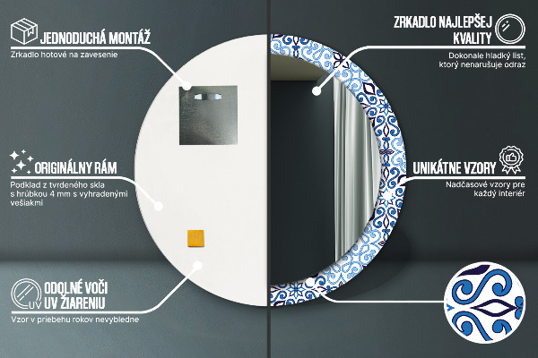 Lustro ścienne dekoracyjne okrągłe Niebieski arabski wzór