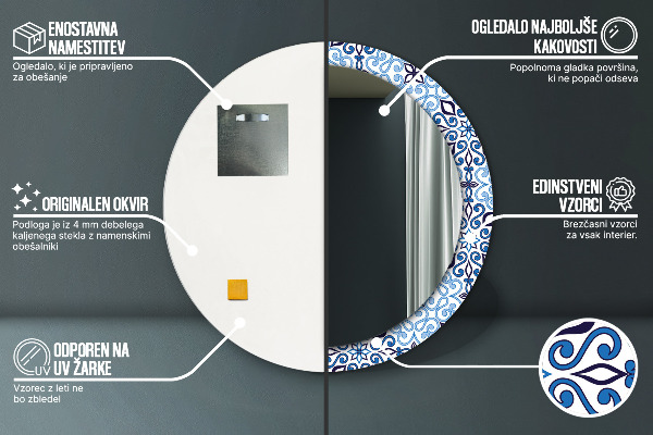 Lustro ścienne dekoracyjne okrągłe Niebieski arabski wzór