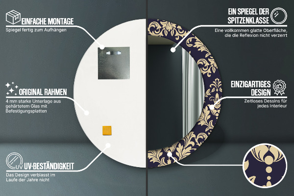 Lustro ścienne dekoracyjne okrągłe Kwiatowy wzór