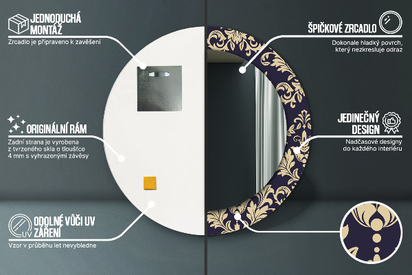 Lustro ścienne dekoracyjne okrągłe Kwiatowy wzór