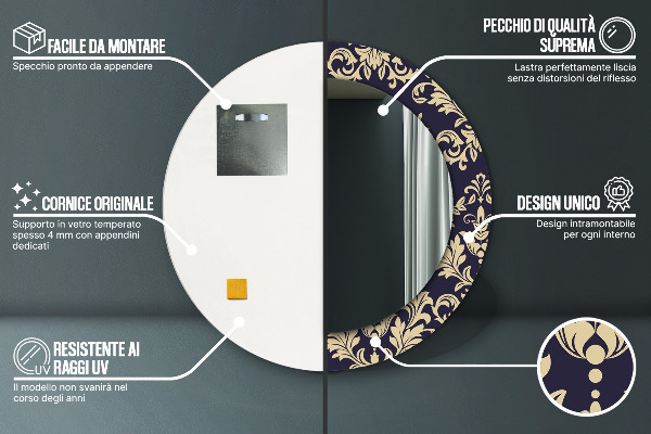 Lustro ścienne dekoracyjne okrągłe Kwiatowy wzór