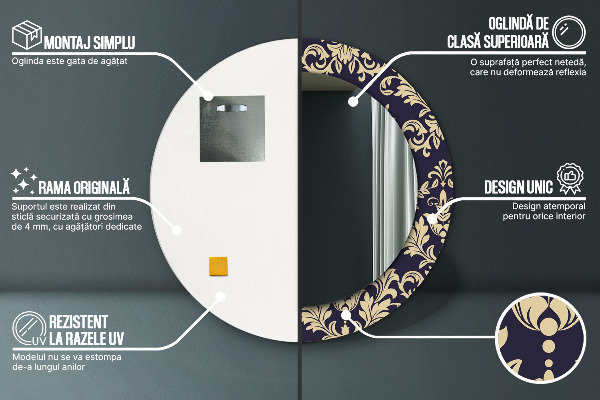 Lustro ścienne dekoracyjne okrągłe Kwiatowy wzór