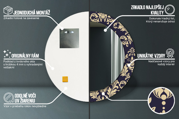 Lustro ścienne dekoracyjne okrągłe Kwiatowy wzór