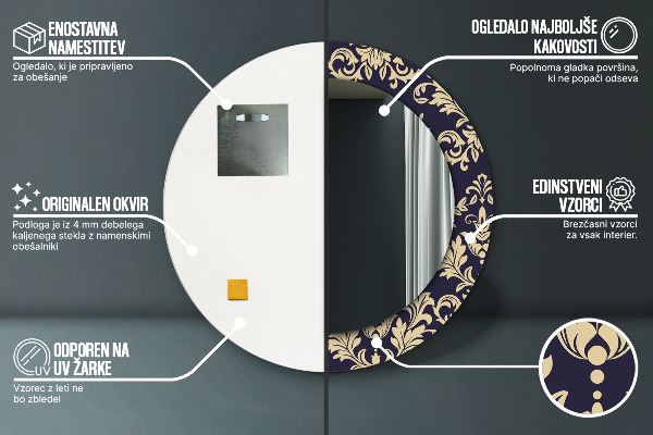 Lustro ścienne dekoracyjne okrągłe Kwiatowy wzór