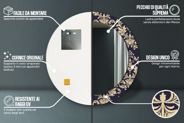 Lustro ścienne dekoracyjne okrągłe Kwiatowy wzór