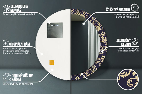 Lustro ścienne dekoracyjne okrągłe Kwiatowy wzór