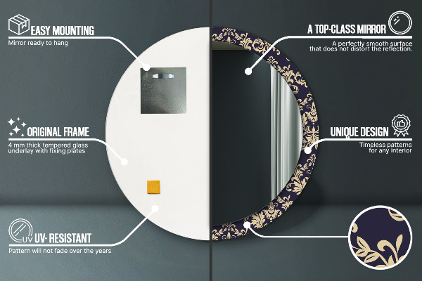 Lustro ścienne dekoracyjne okrągłe Kwiatowy wzór