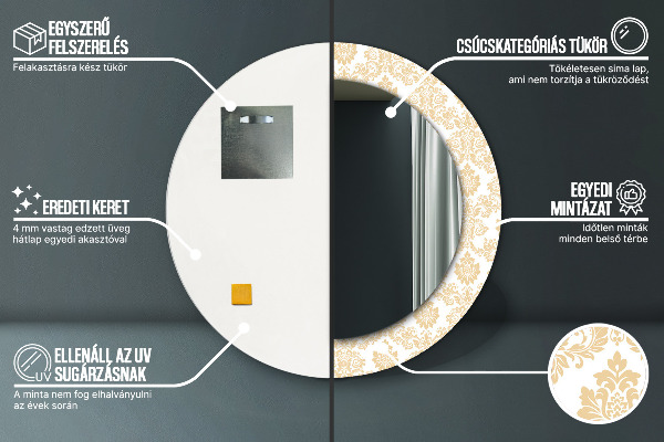 Lustro ścienne dekoracyjne okrągłe Barokowy damask