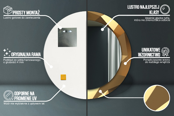 Lustro ścienne dekoracyjne okrągłe Złoto abstrakcja