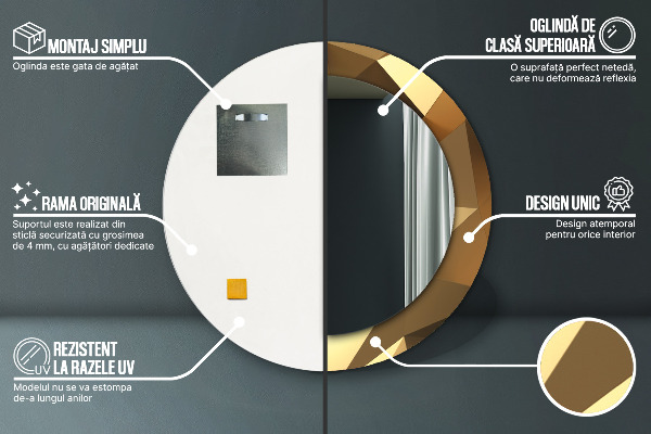 Lustro ścienne dekoracyjne okrągłe Złoto abstrakcja